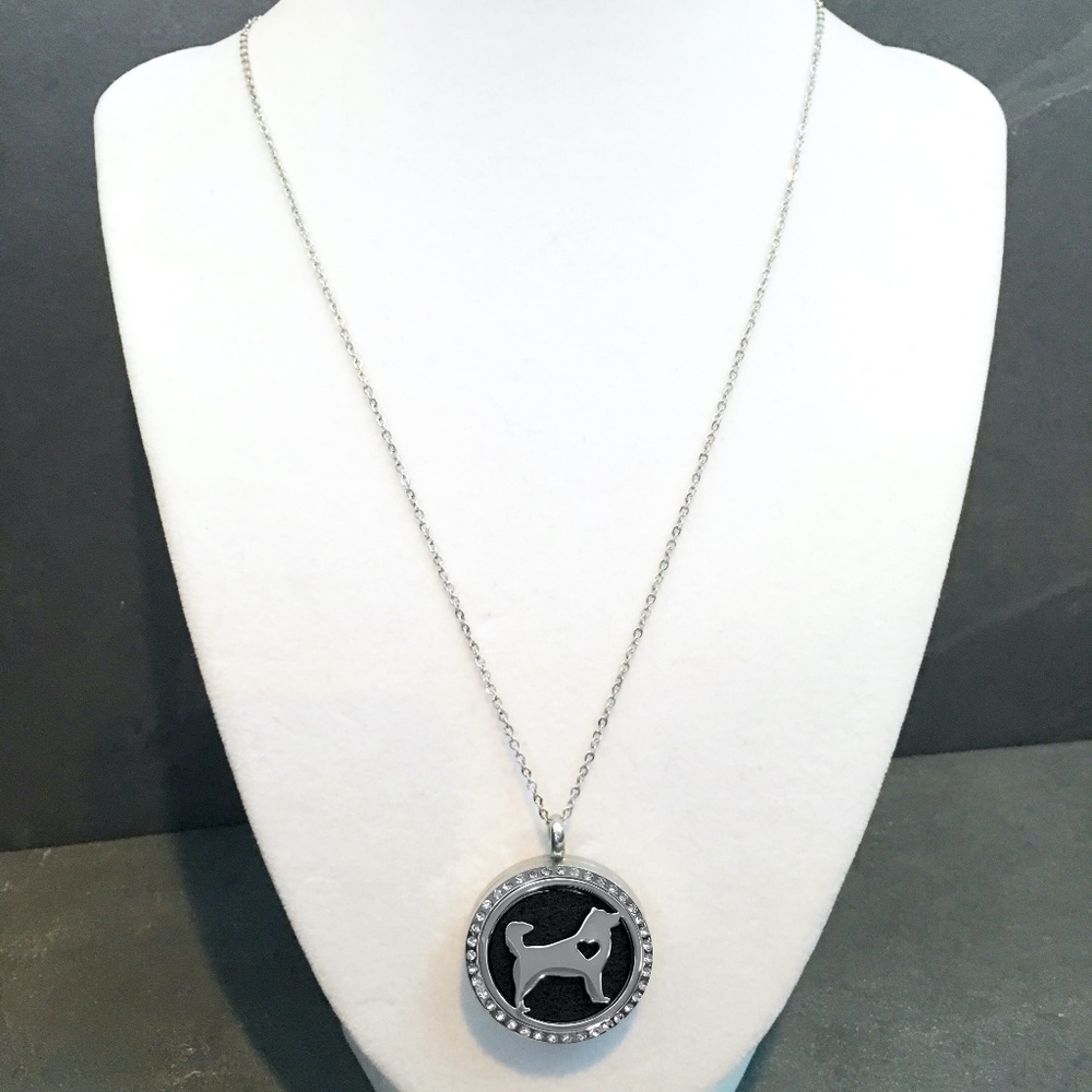 Husky Aromatherapy Pendant / Silver Dog Necklace